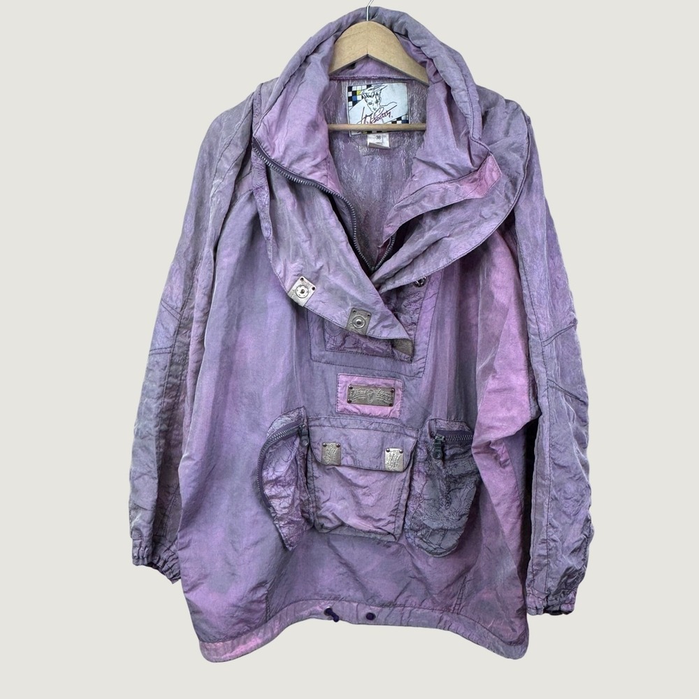 High Society Vintage Anorak Ski Jacket 38 Purple Metallic 80s Retro Streetwear